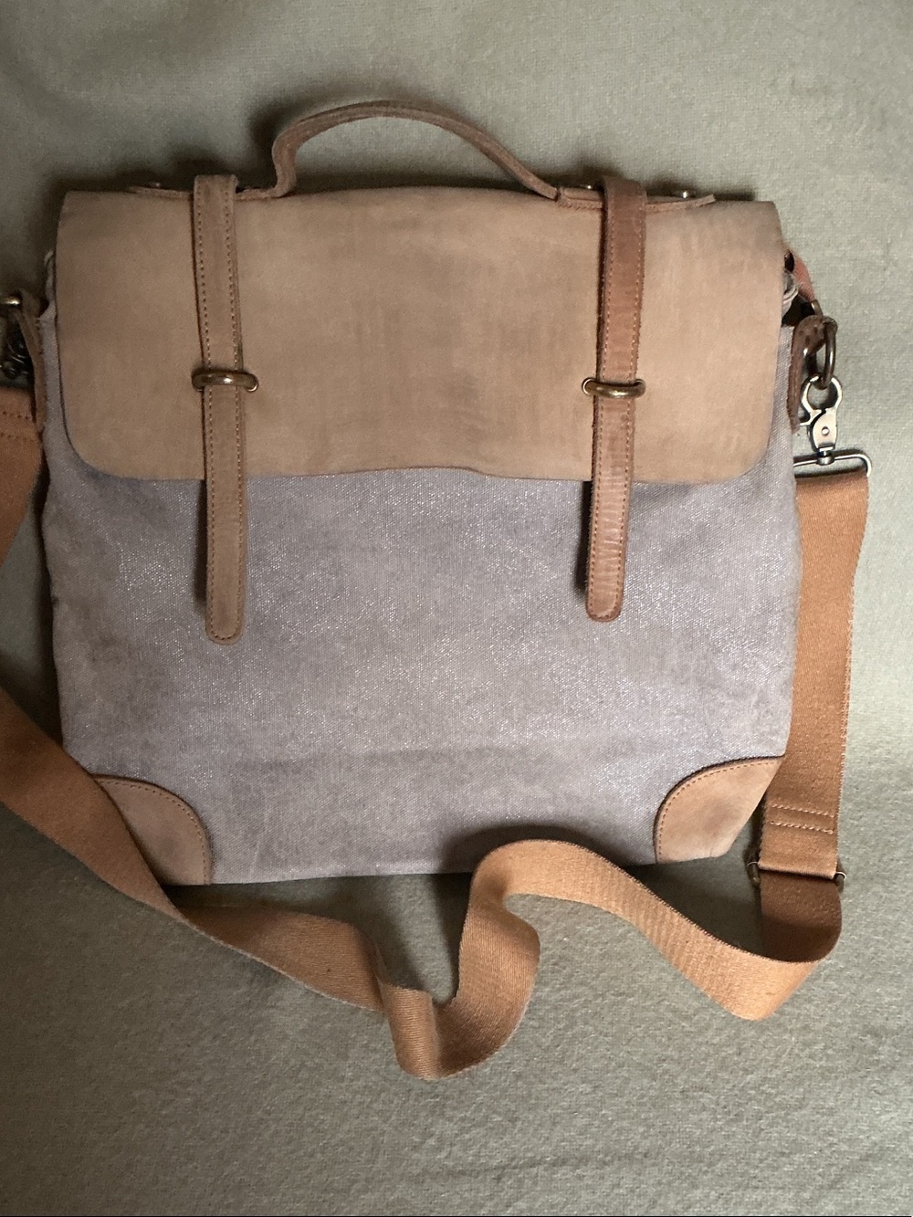 Men's Suede Messenger Bag in Taupe and Beige - Classic Casual
